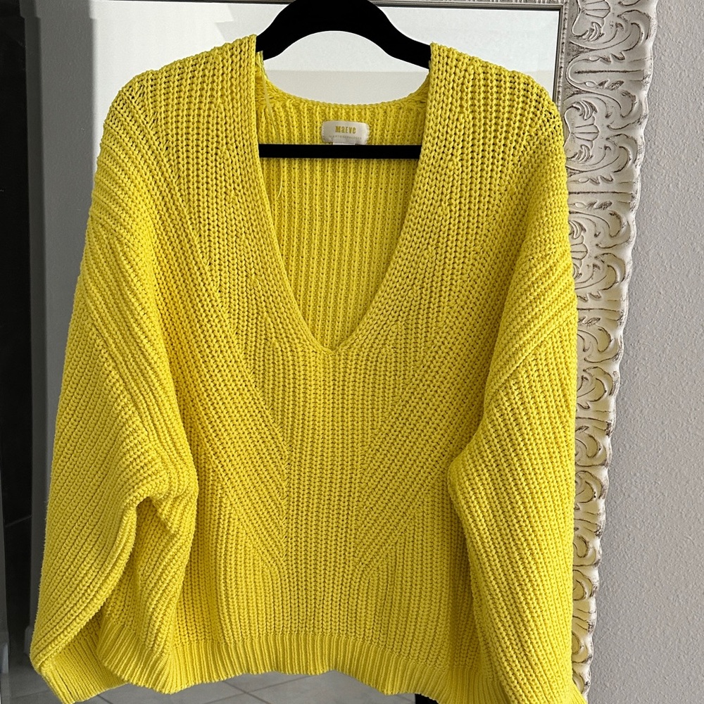 Anthropologie Maeve Sunny Yellow V-Neck Knit Sweater